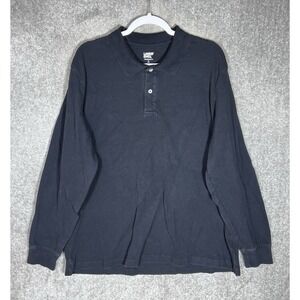 Lands End Traditional Fit Polo Shirt Mens Size XL 46-48 Black Long Sleeve Preppy